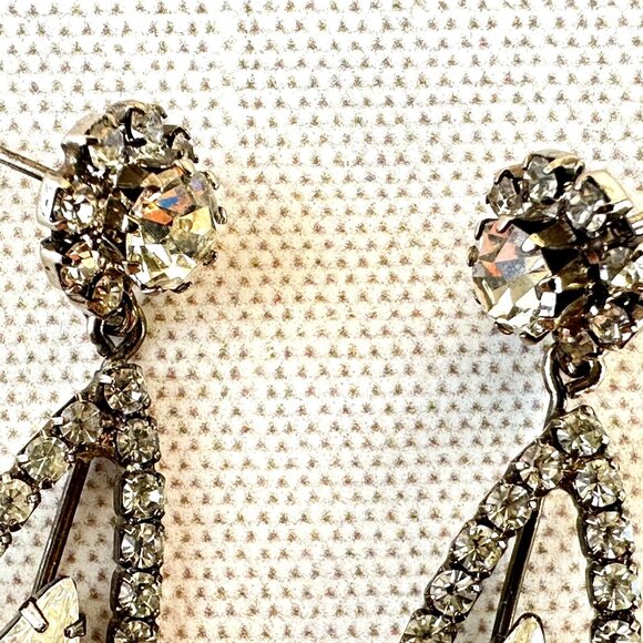 Vintage Rhinestone Dangle Earrings for Pierced Ears Silver Tone - Picture 4 of 10